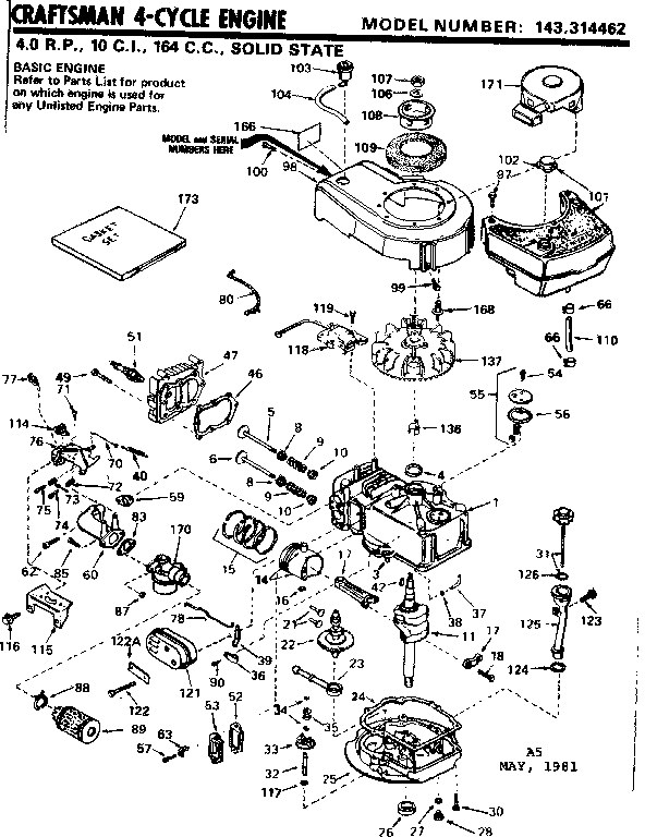 Replacement Parts Diagram and Parts List for 143314462  Craftsman Engine