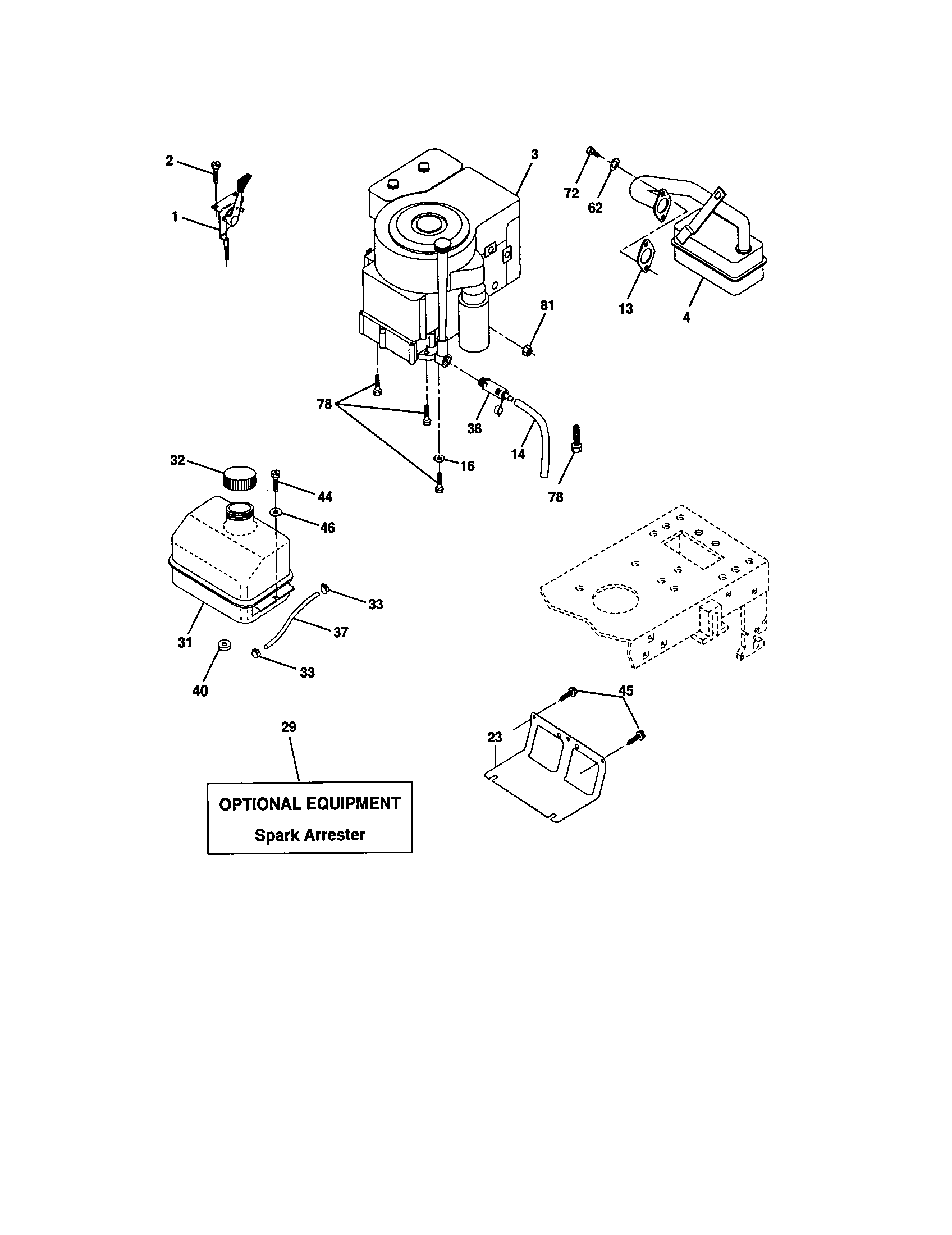 Engine Diagram and Parts List for 917271634  Craftsman Lawn Tractor