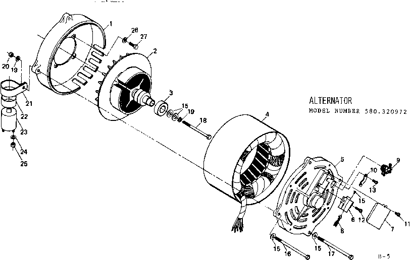 Alternator Diagram and Parts List for 580320972  Craftsman Engine
