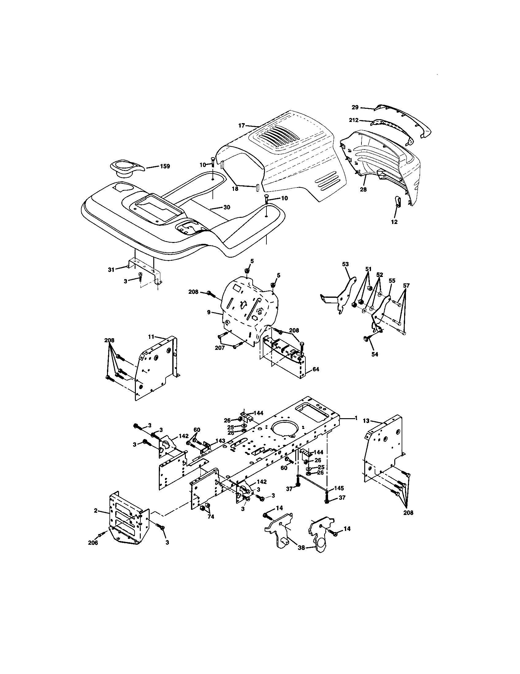 Chassis And Enclosures Diagram and Parts List for 917271744  Craftsman Lawn Tractor
