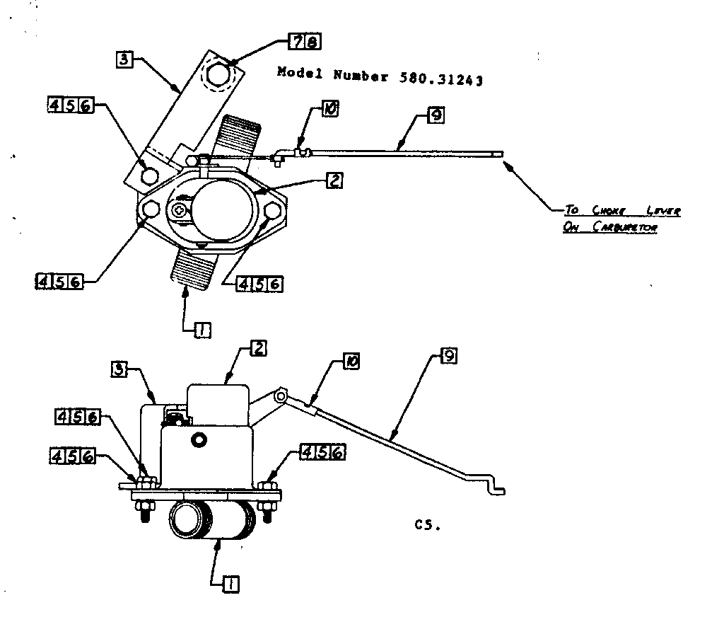 Choke Assembly Diagram and Parts List for 58031243  Craftsman Engine