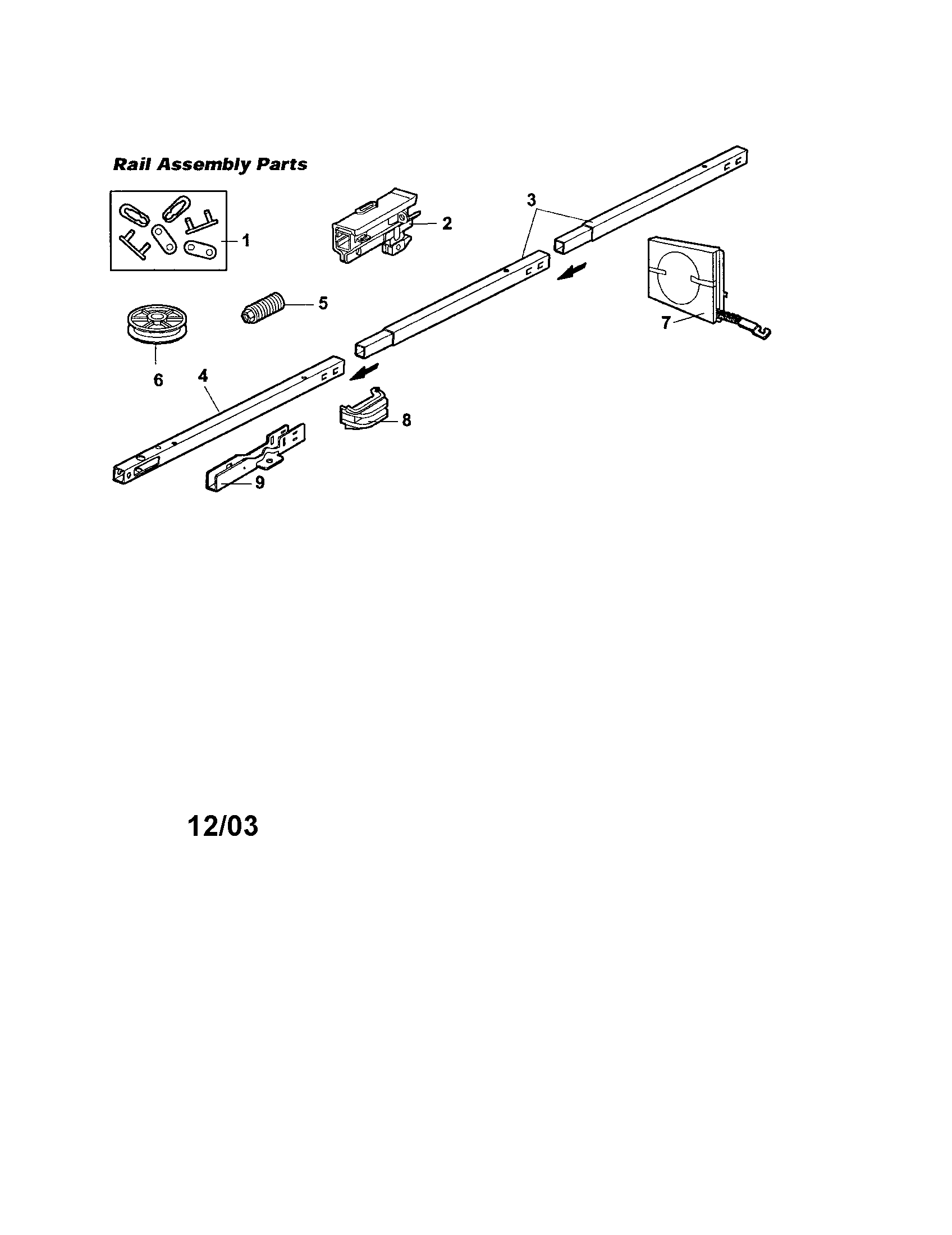 Rail Assembly Diagram and Parts List for 13953954  Craftsman Garage Door Opener