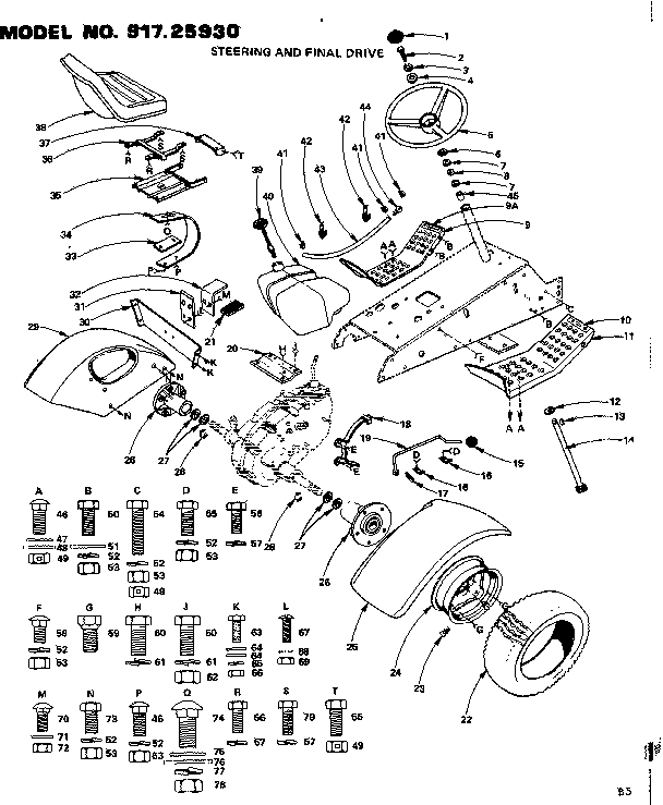 12 Garden Tractor/steering And Final Drive Diagram and Parts List for 91725930  Craftsman Chainsaw