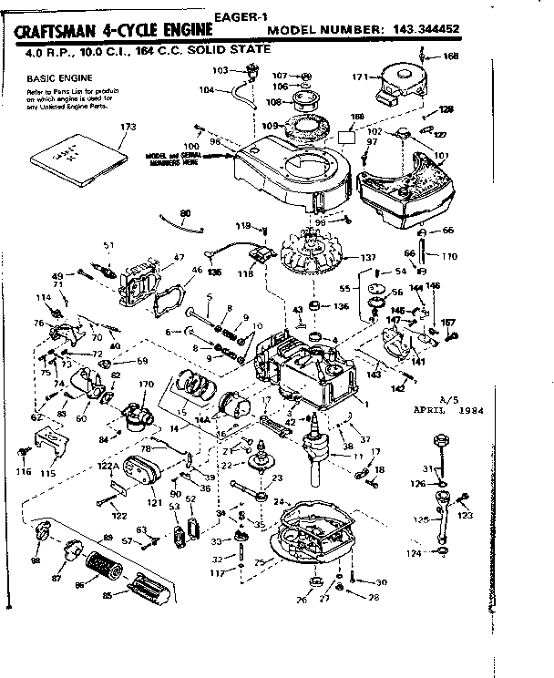 Replacement Parts Diagram and Parts List for 143344452  Craftsman Engine