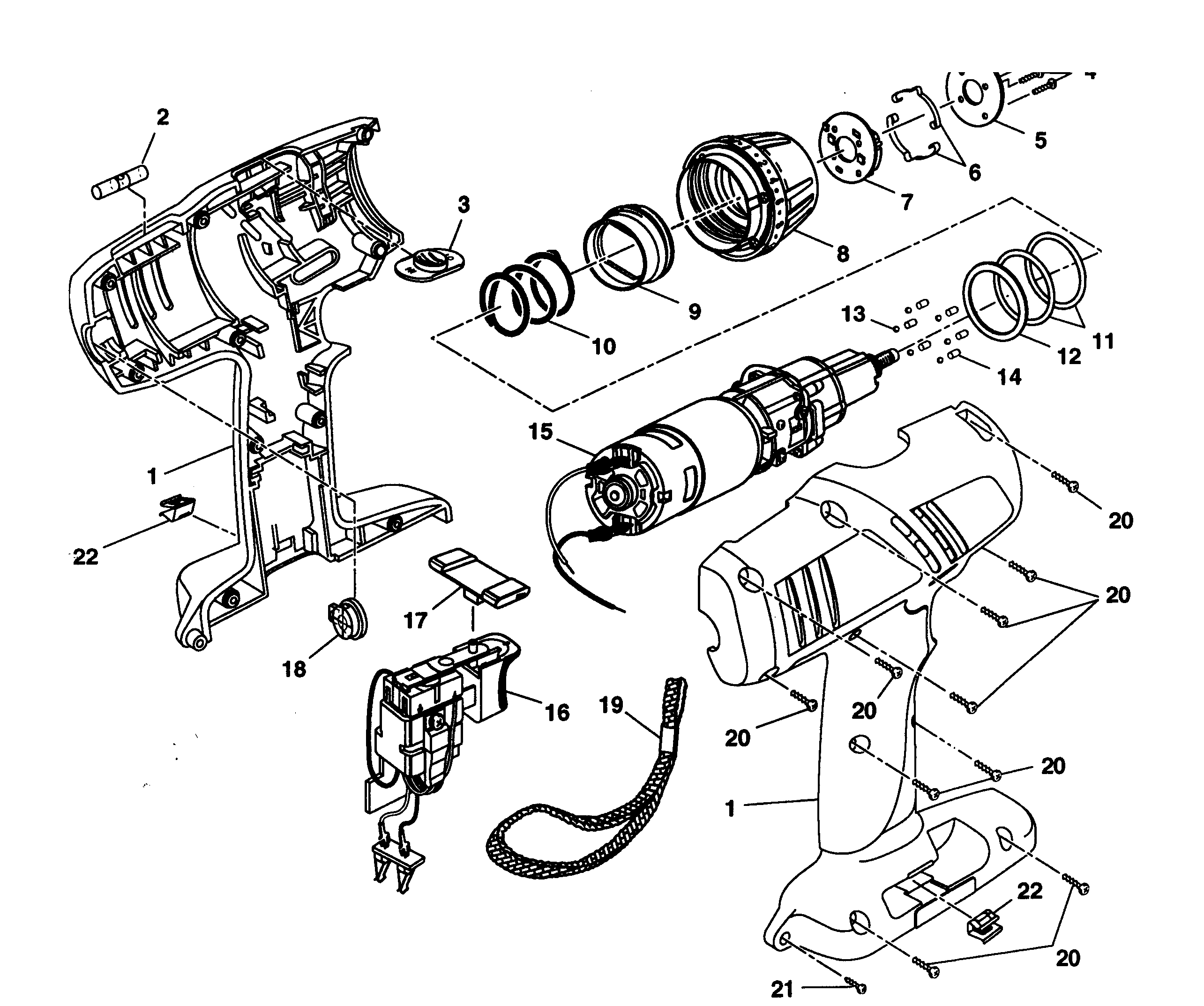 Motor Assy Diagram and Parts List for 315113340  Craftsman Boring Machine