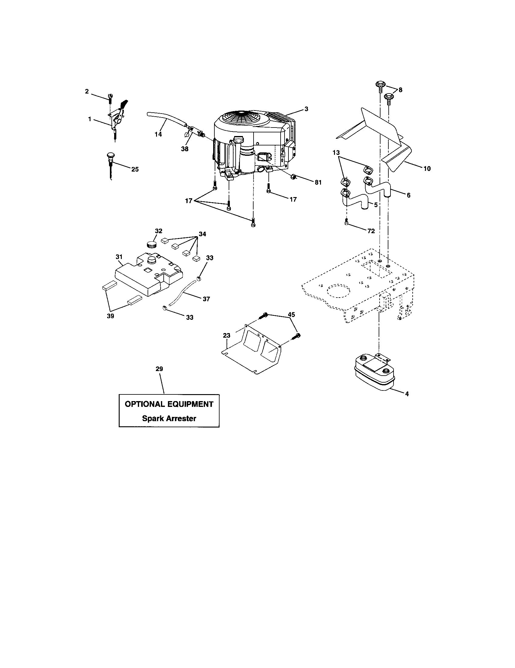 Engine Diagram and Parts List for 917273523  Craftsman Lawn Tractor