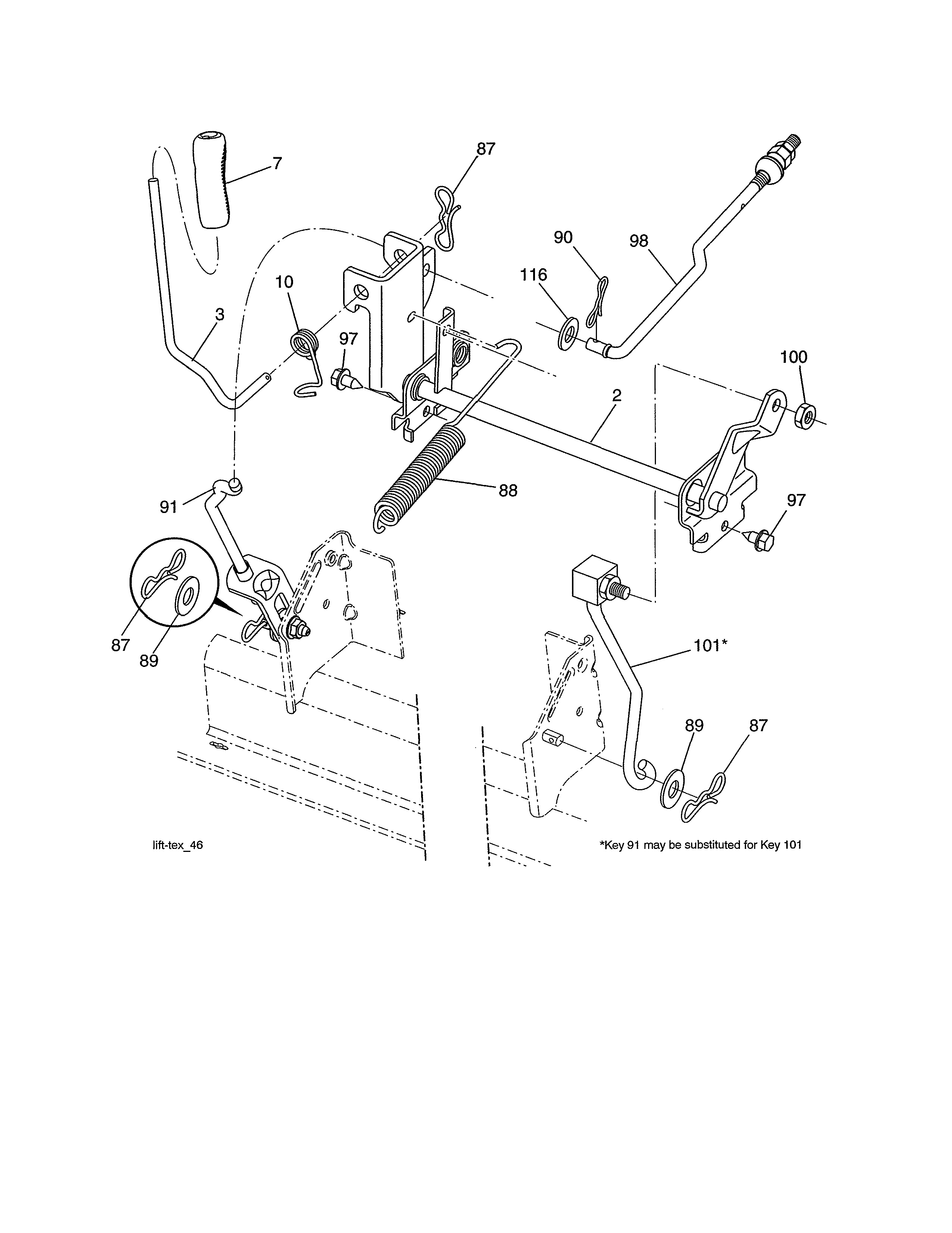 Lift Assembly Diagram and Parts List for 917990370  Craftsman Lawn Tractor