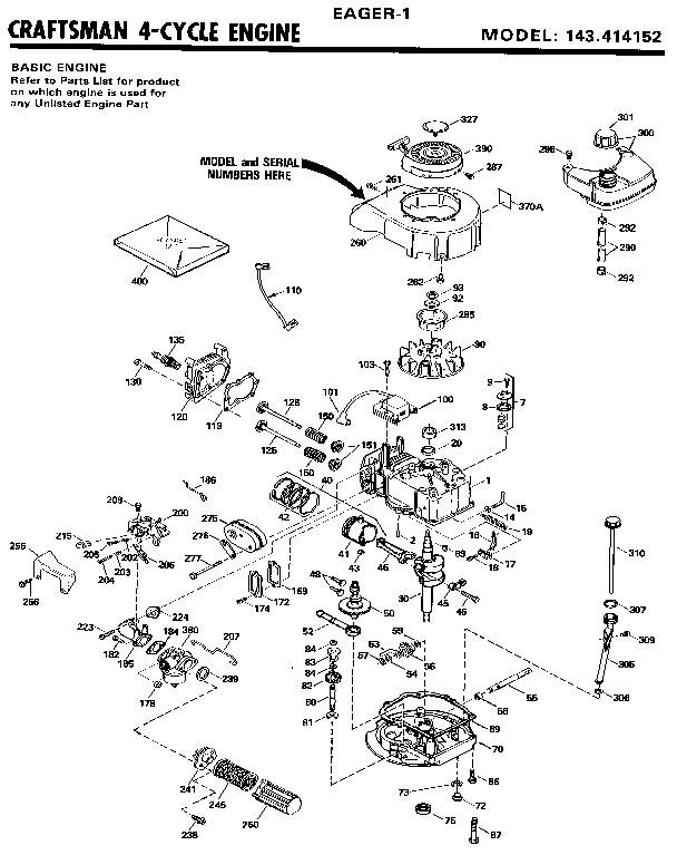 Craftsman 4-cycle Engine Diagram and Parts List for 143414152  Craftsman Engine