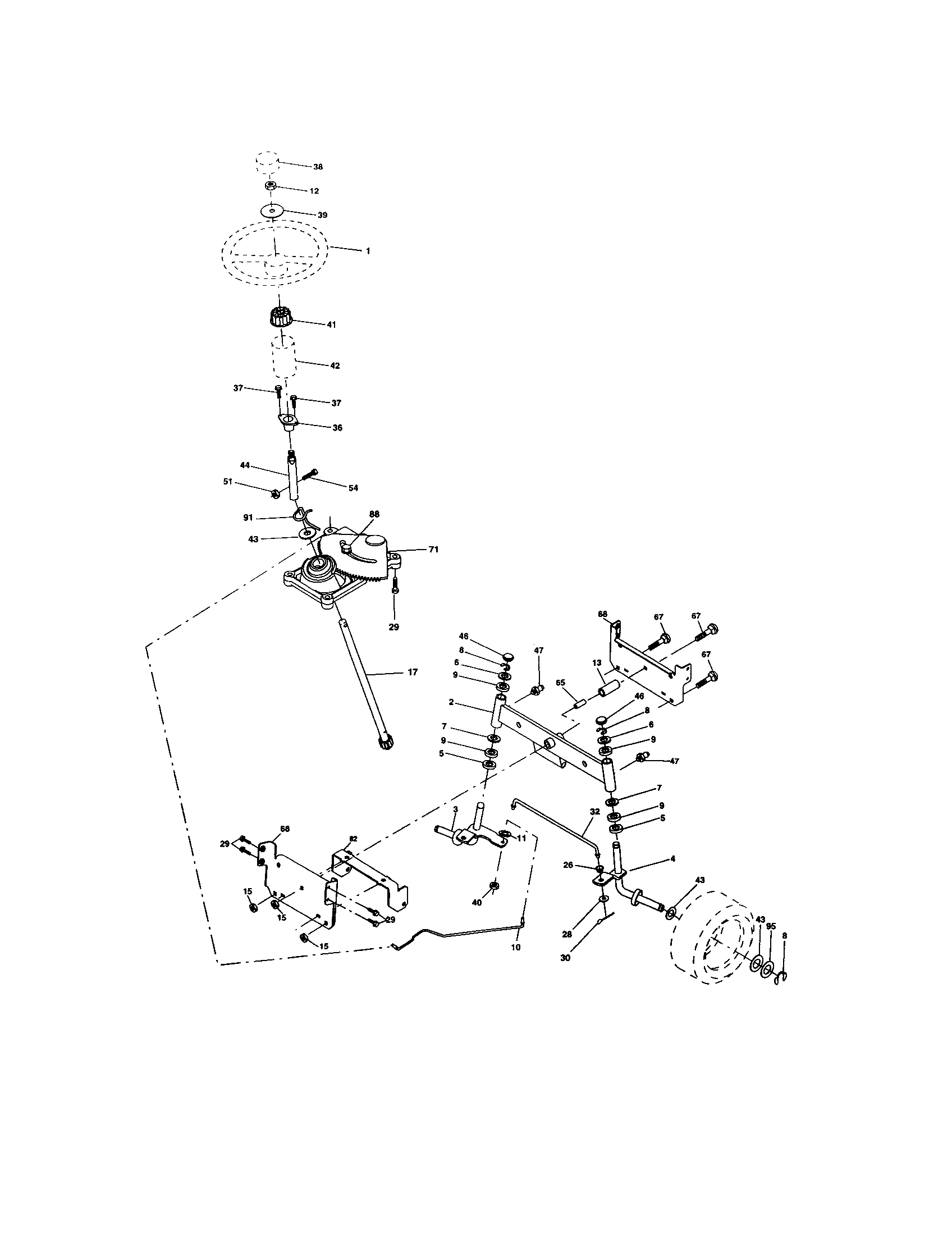 Steering Assembly Diagram and Parts List for 917273353  Craftsman Lawn Tractor
