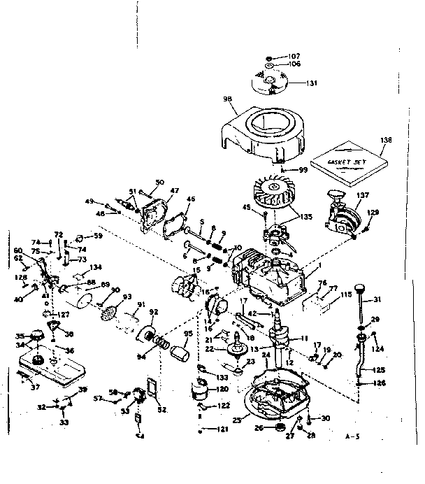Basic Engine Diagram and Parts List for 143174032  Craftsman Engine