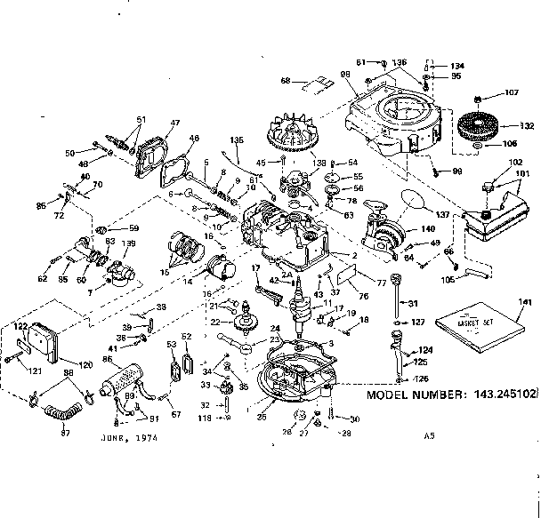 Replacement Parts Diagram and Parts List for 143245102  Craftsman Engine