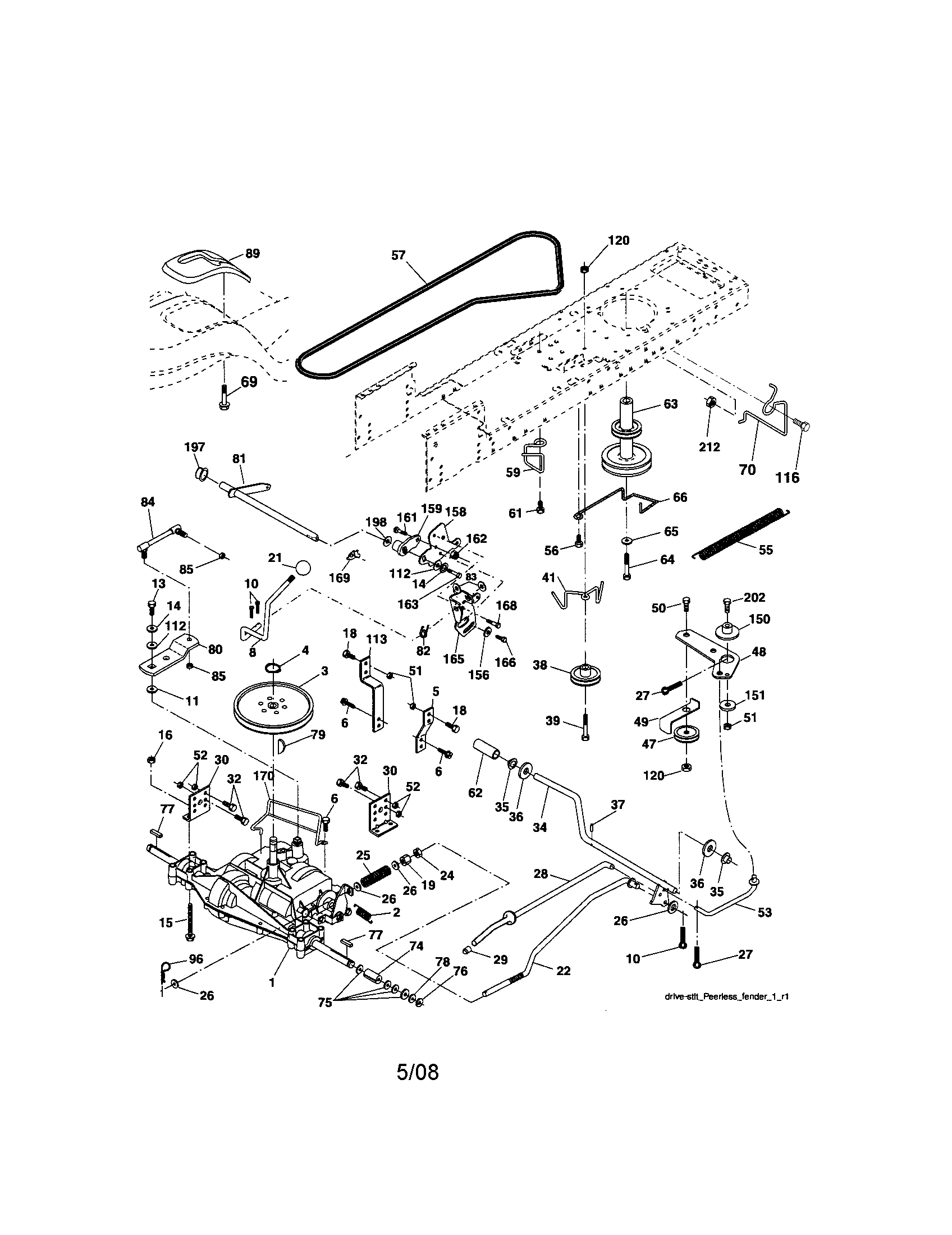Ground Drive Diagram and Parts List for 917287072  Craftsman Lawn Tractor