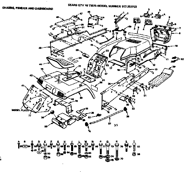Chassis Fender And Dashboard Diagram and Parts List for 917253733  Craftsman Lawn Tractor