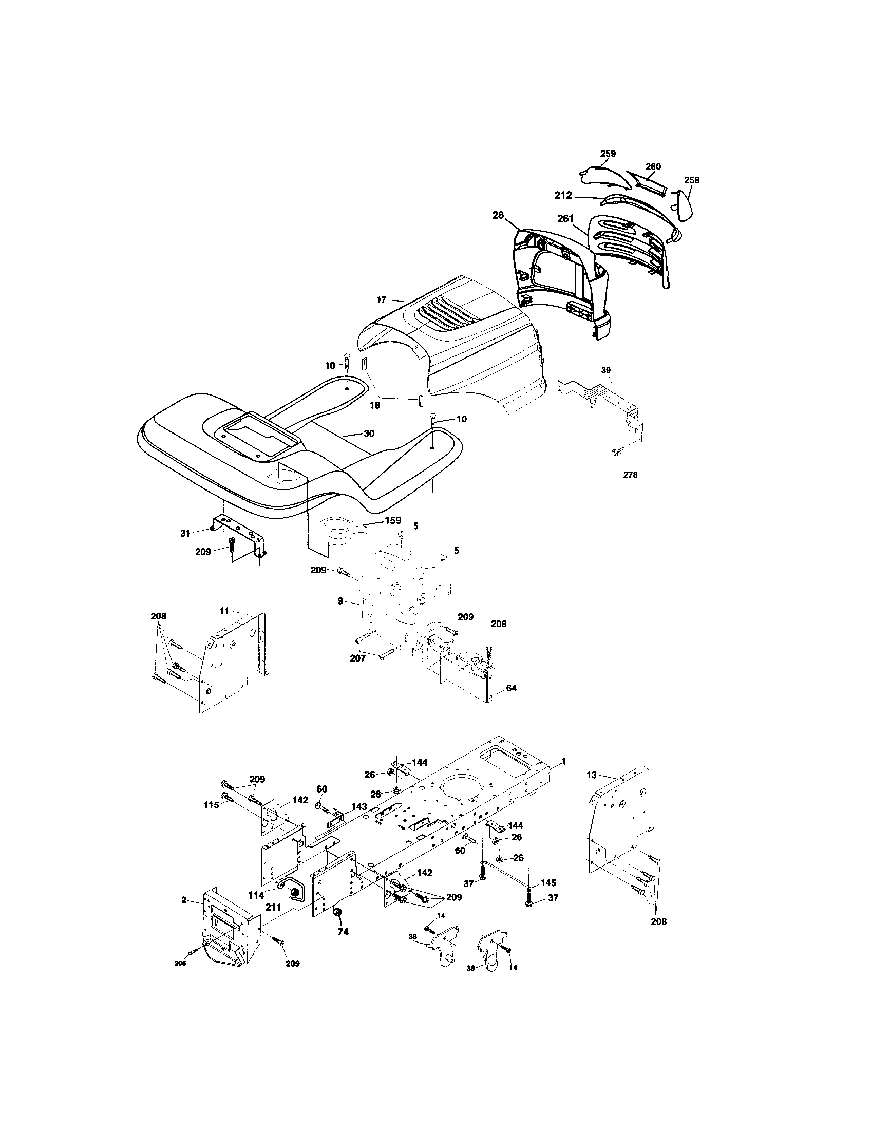 Chassis And Enclosures Diagram and Parts List for 917273751  Craftsman Lawn Tractor