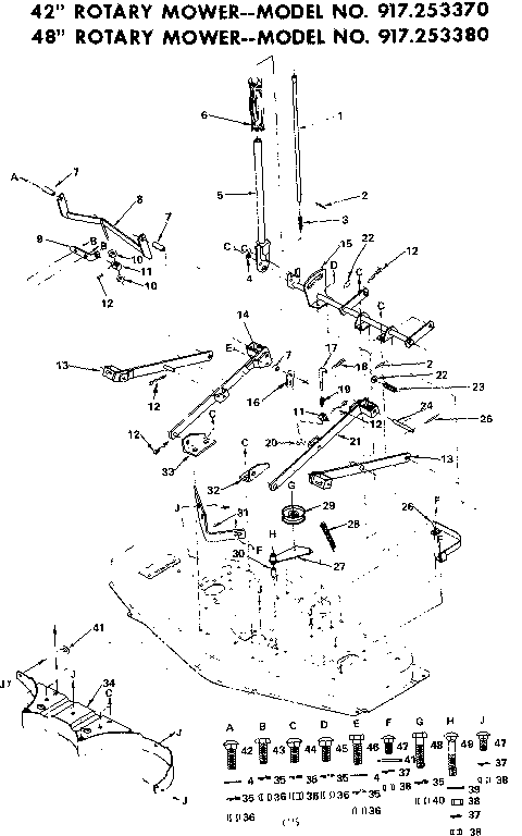 Lift Assembly Diagram and Parts List for 917253370  Craftsman Lawn Tractor