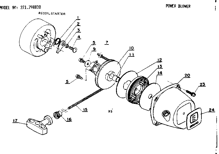 Recoil Starter Diagram and Parts List for 271798810  Craftsman Trimmer