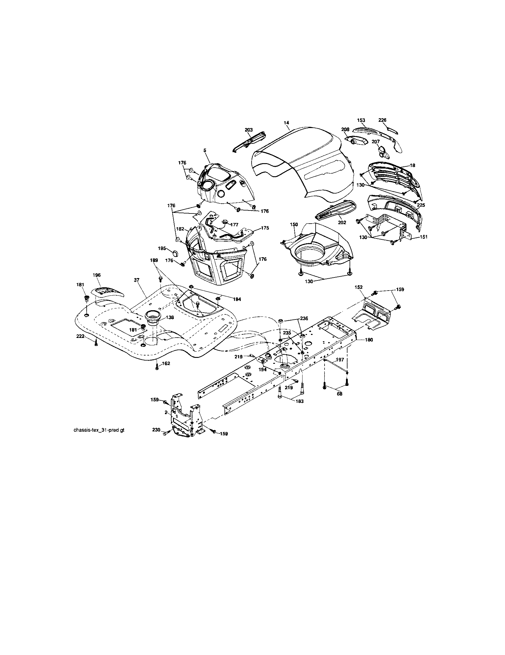Chassis Assembly Diagram and Parts List for 917287230  Craftsman Lawn Tractor