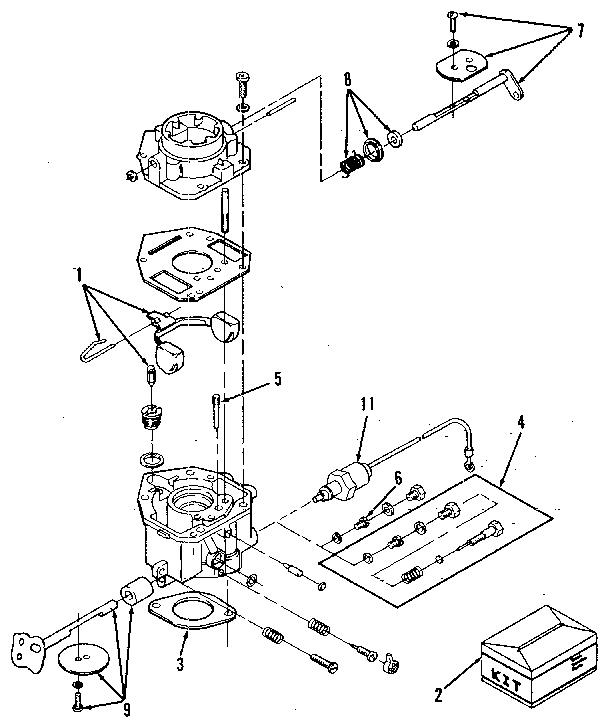 Carburetor Components Diagram and Parts List for 73911054C  Craftsman Engine