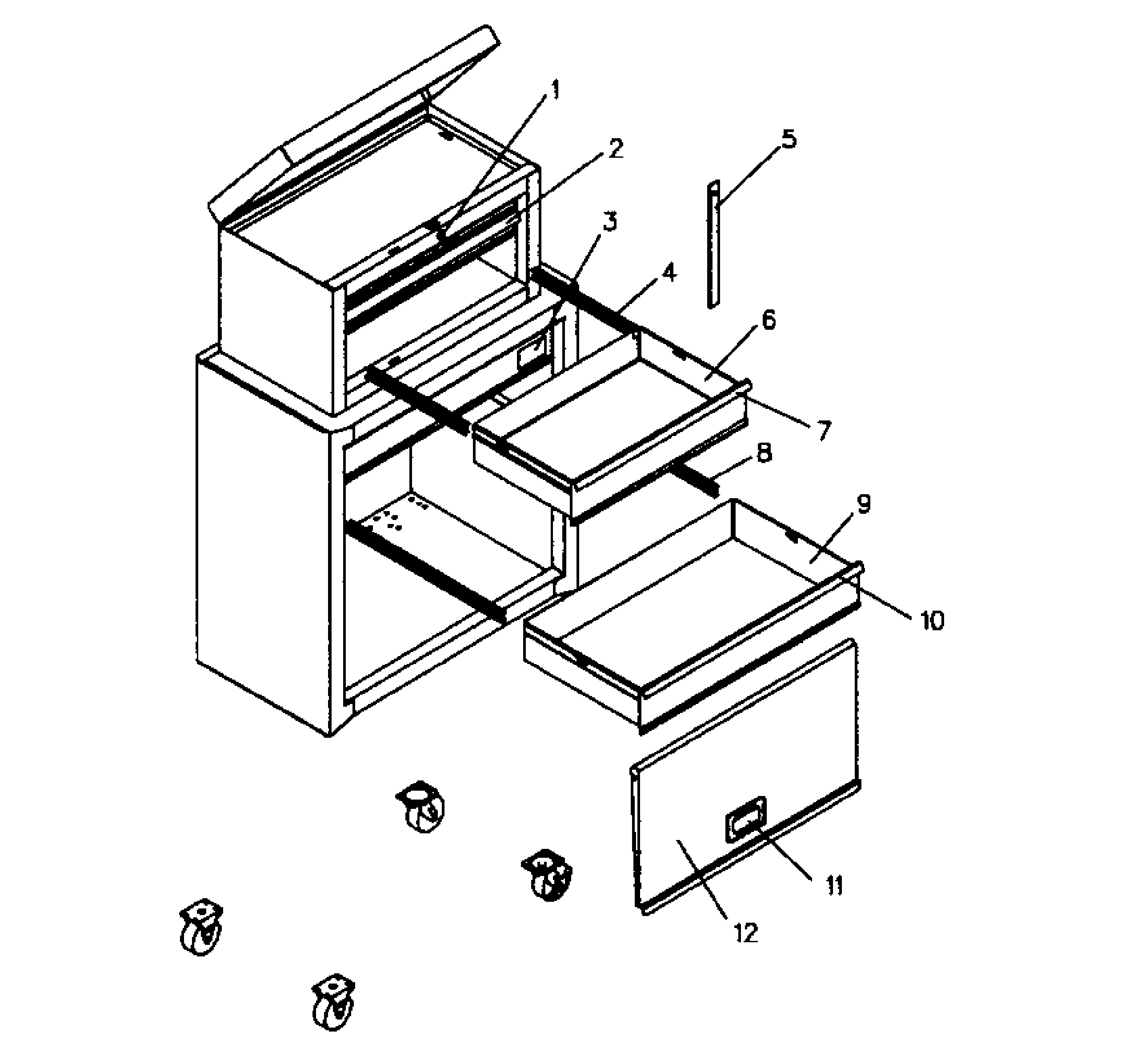 Cabinet Parts Diagram and Parts List for 70643101219-42  Craftsman Tool Stand & Cart