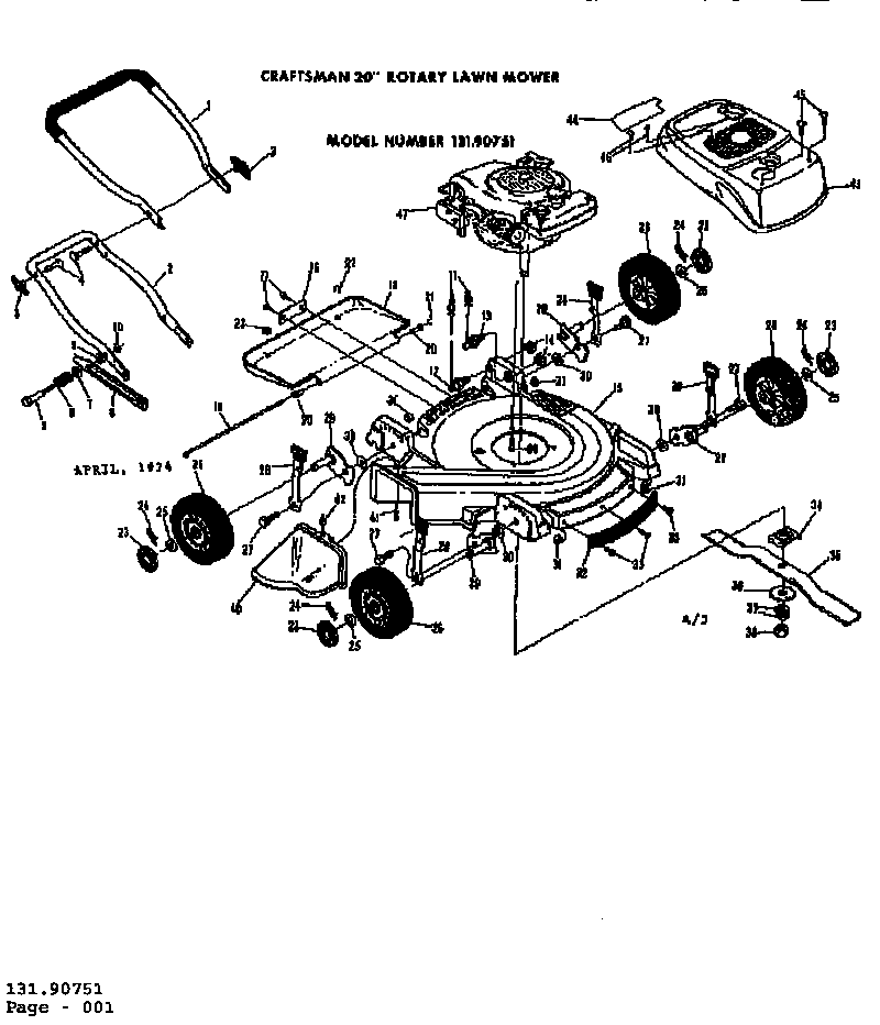 Replacement Parts Diagram and Parts List for 13190751  Craftsman Lawn Mower