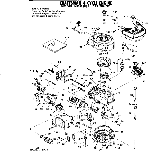 Replacement Parts Diagram and Parts List for 143284692  Craftsman Engine