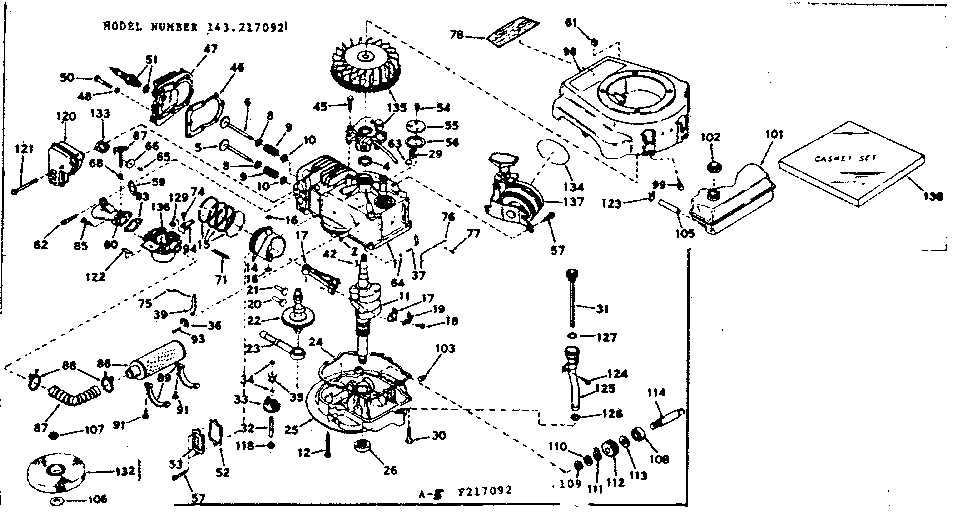 Basic Engine Diagram and Parts List for 143217092  Craftsman Engine