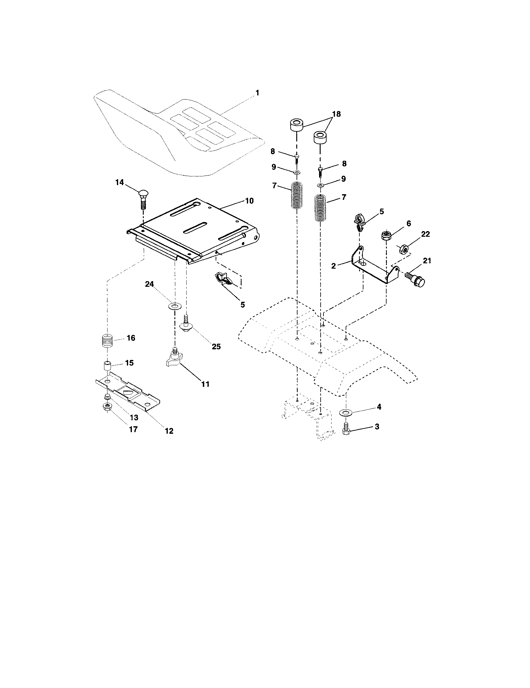 Seat Assembly Diagram and Parts List for 917273640  Craftsman Lawn Tractor