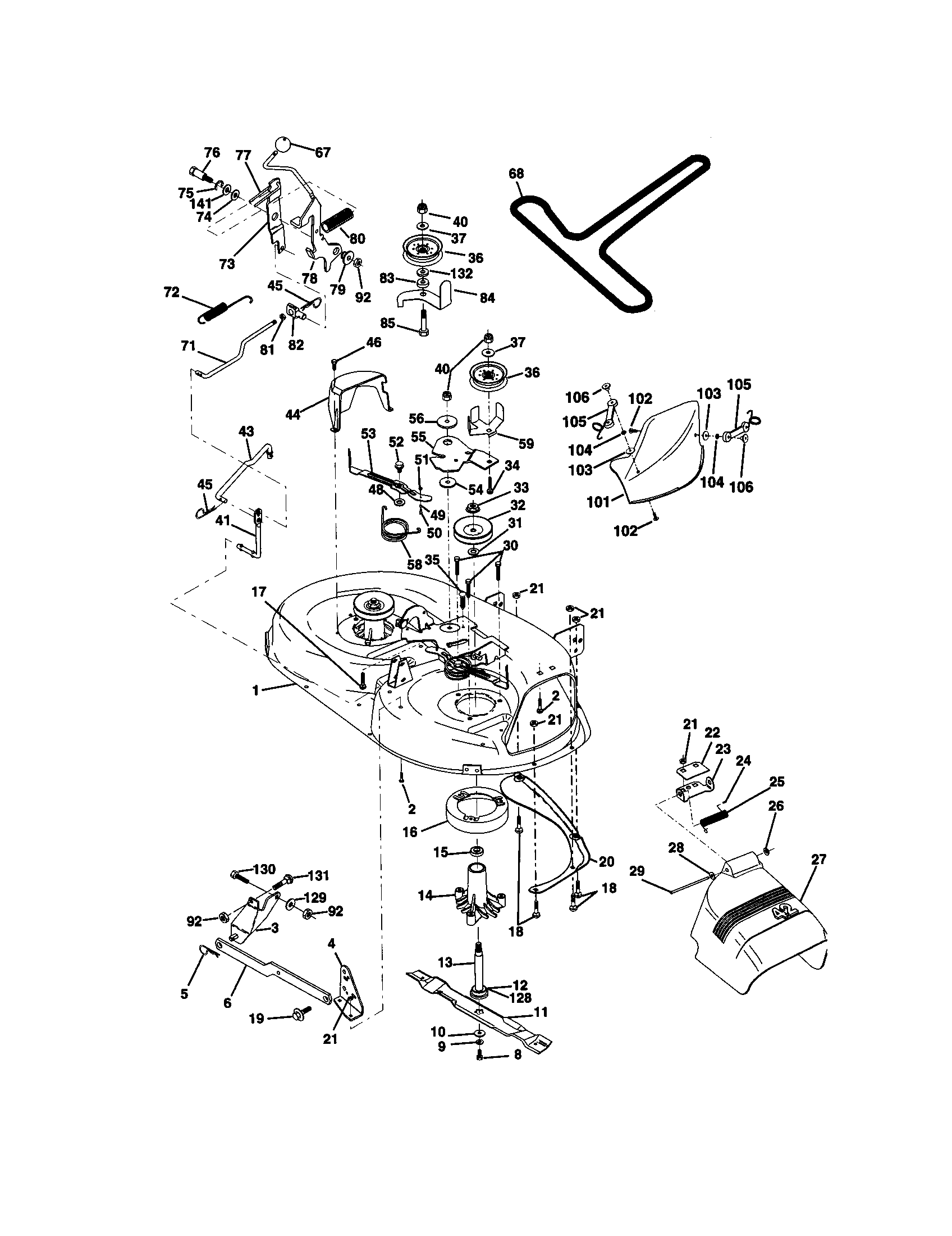 Mower Deck Diagram and Parts List for 917270650  Craftsman Lawn Tractor
