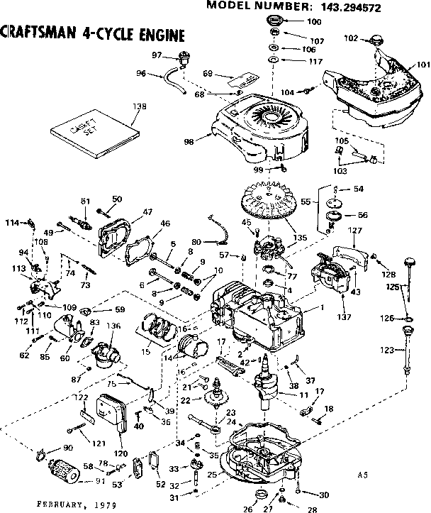 Replacement Parts Diagram and Parts List for 143294572  Craftsman Engine