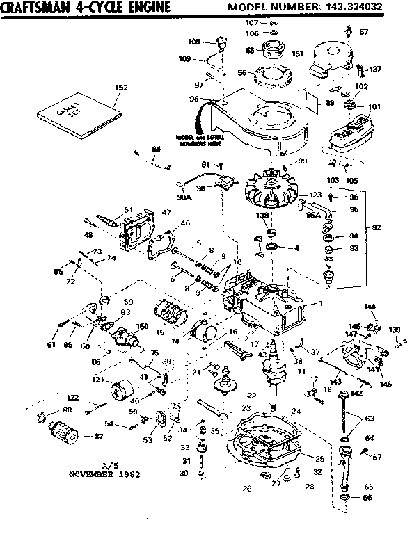 Replacement Parts Diagram and Parts List for 143334032  Craftsman Engine