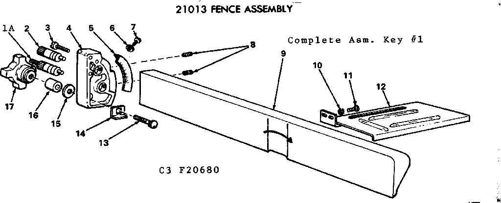 Fence Assembly Diagram and Parts List for 113206930  Craftsman Planer Jointer