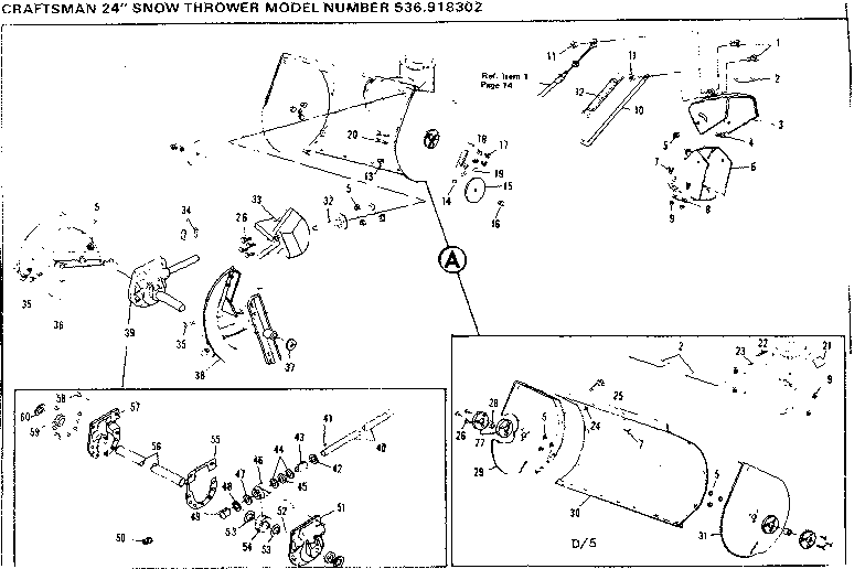 Auger Housing Assembly Diagram and Parts List for 536918302  Craftsman Snow Blower