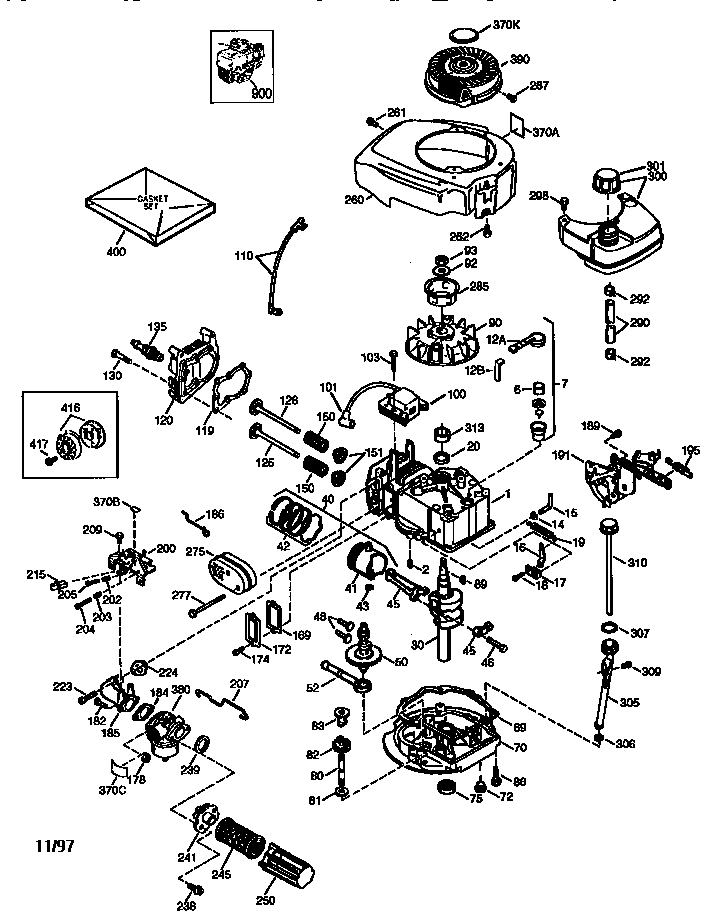 Replacement Parts Diagram and Parts List for 143975030  Craftsman Engine