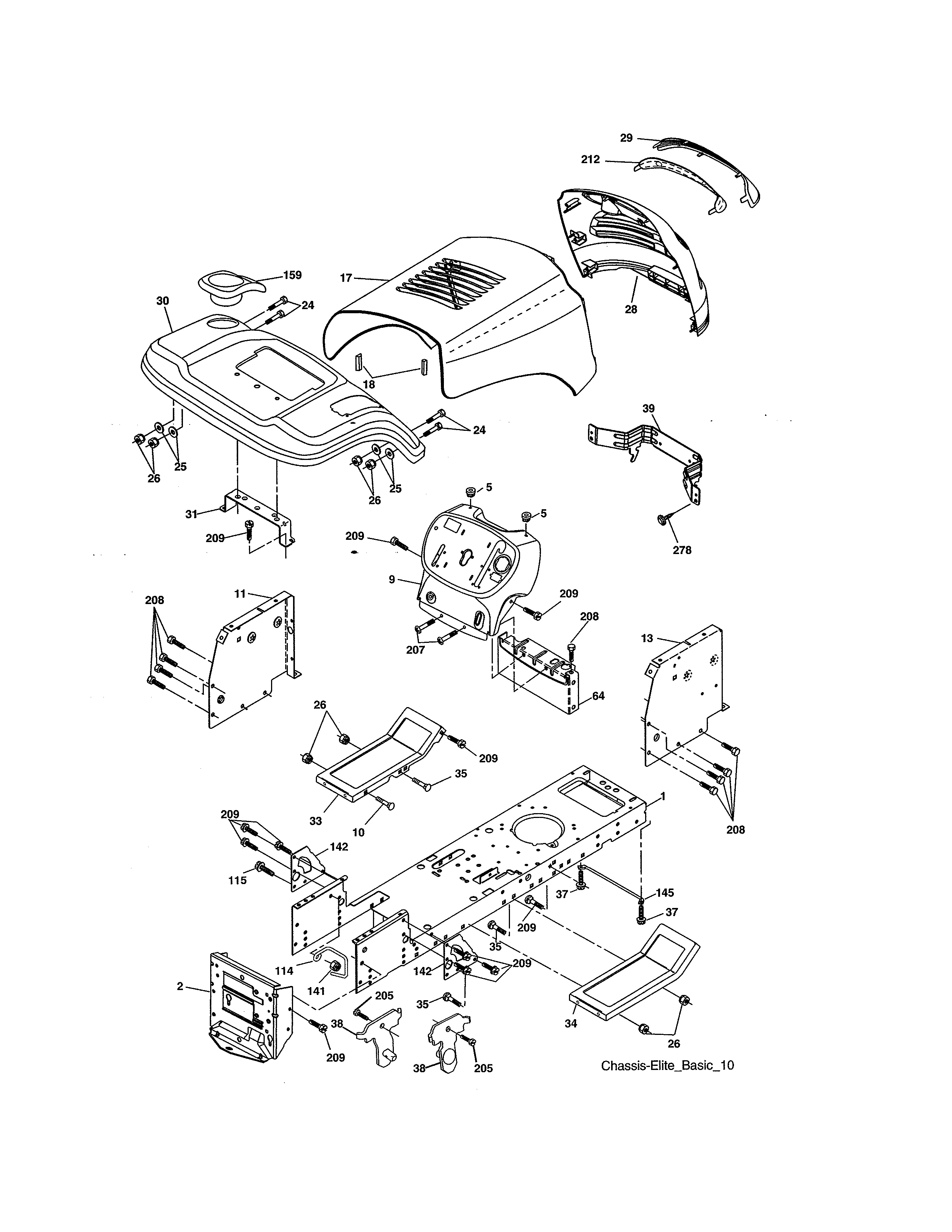 Chassis & Enclosures Diagram and Parts List for 917986130  Craftsman Lawn Tractor