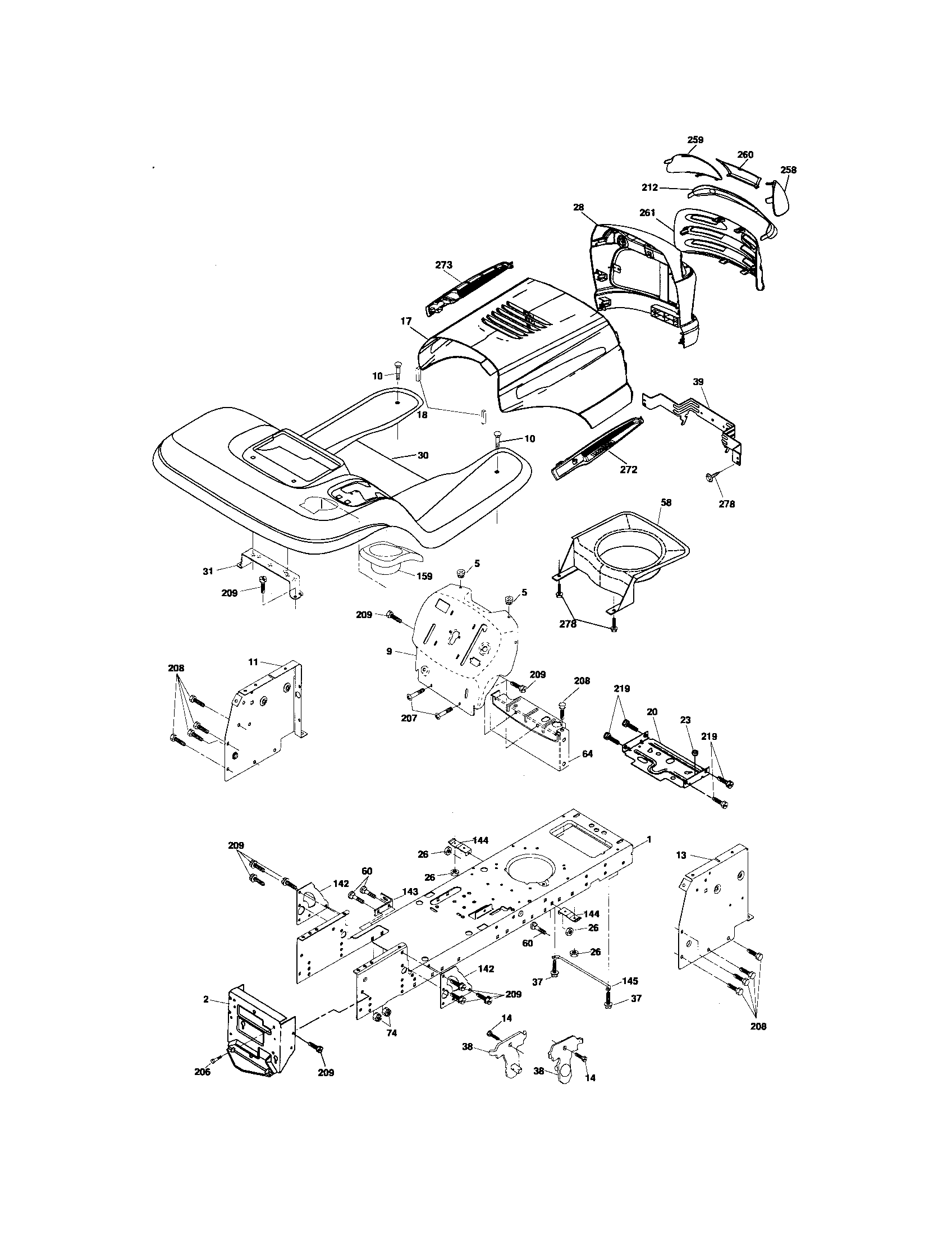 Chassis And Enclosures Diagram and Parts List for 917276820  Craftsman Lawn Tractor