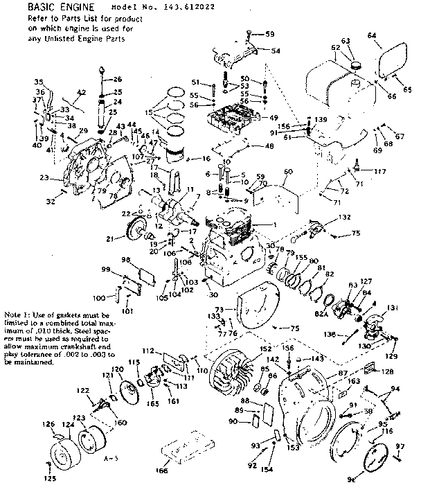 Basic Engine Diagram and Parts List for 143612022  Craftsman Engine
