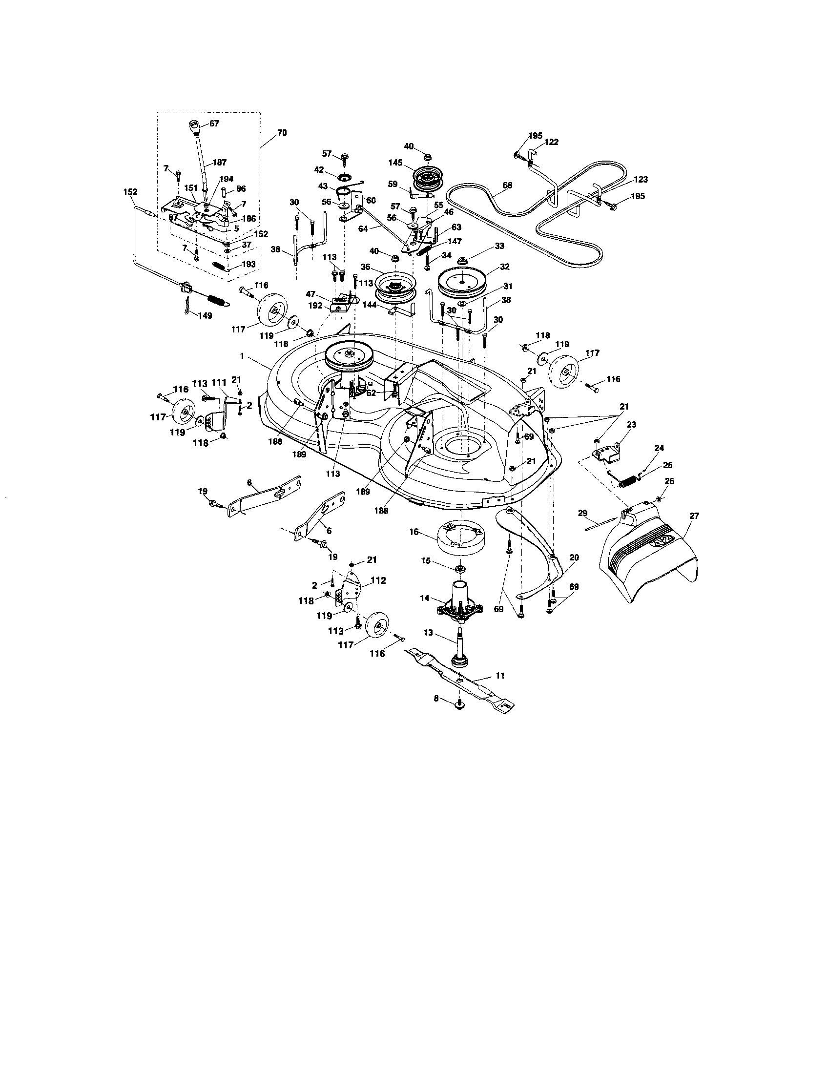 Mower Deck Diagram and Parts List for 917287261  Craftsman Lawn Tractor
