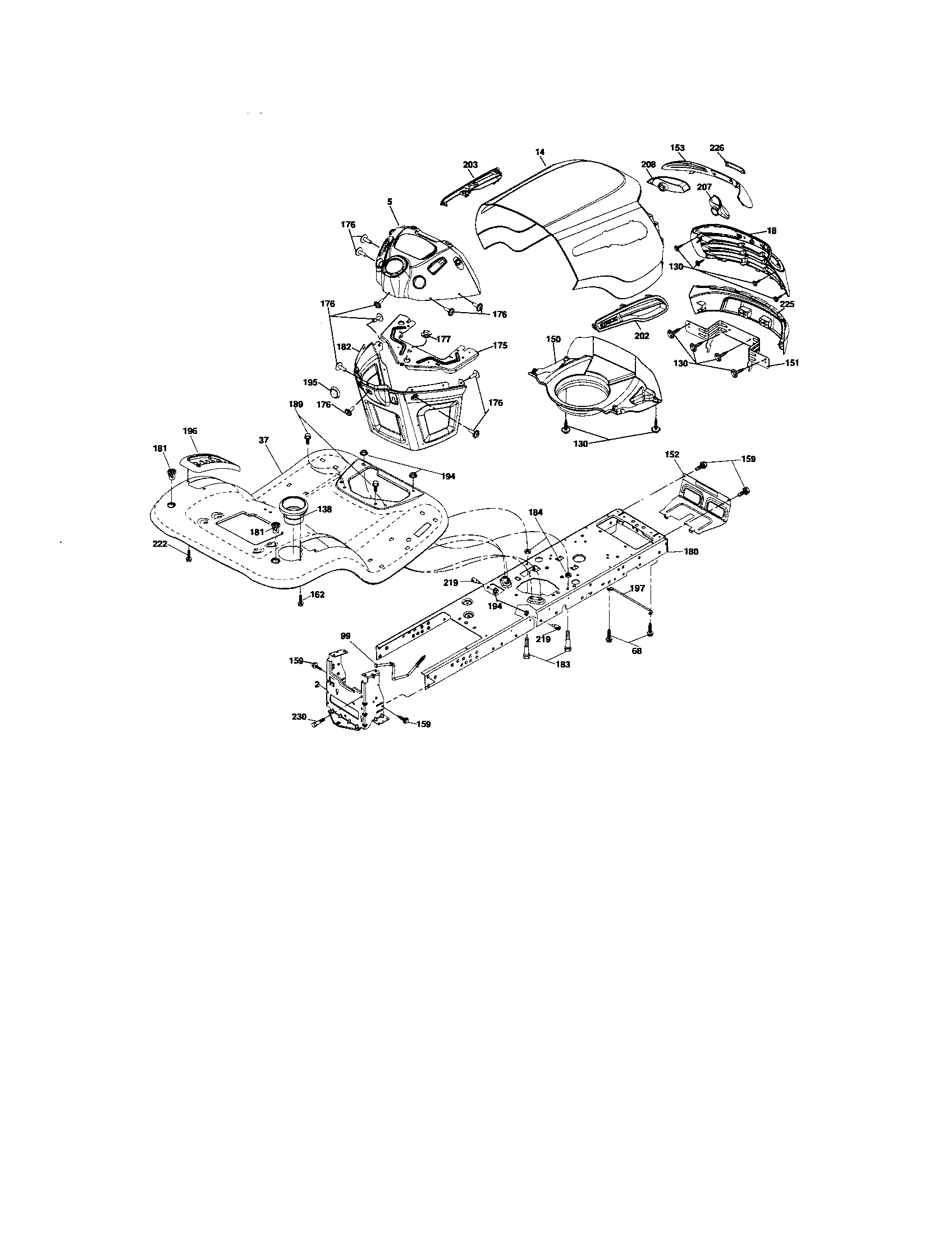 Chassis Assembly Diagram and Parts List for 917276640  Craftsman Lawn Tractor