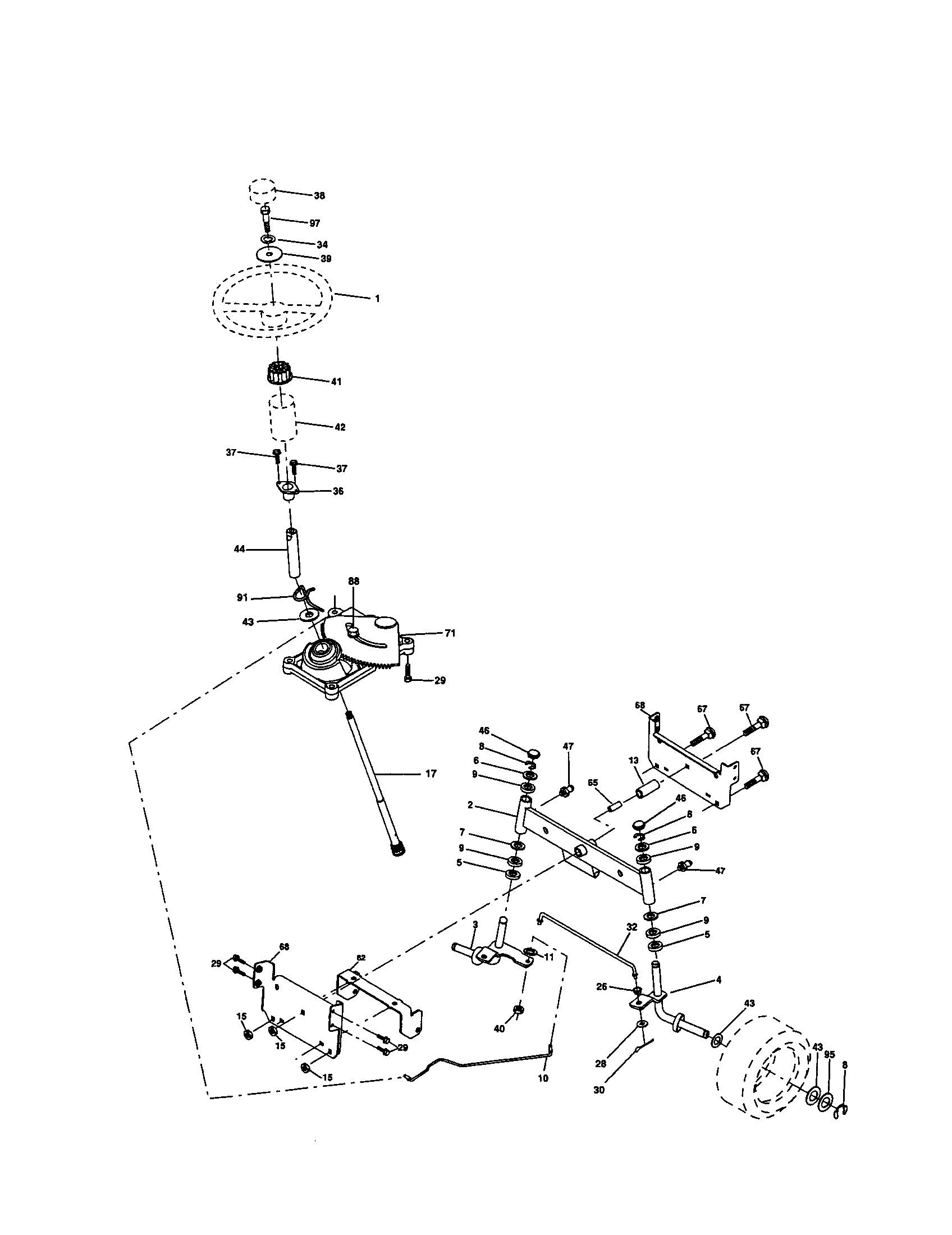 Steering Assembly Diagram and Parts List for 917277331  Craftsman Lawn Tractor