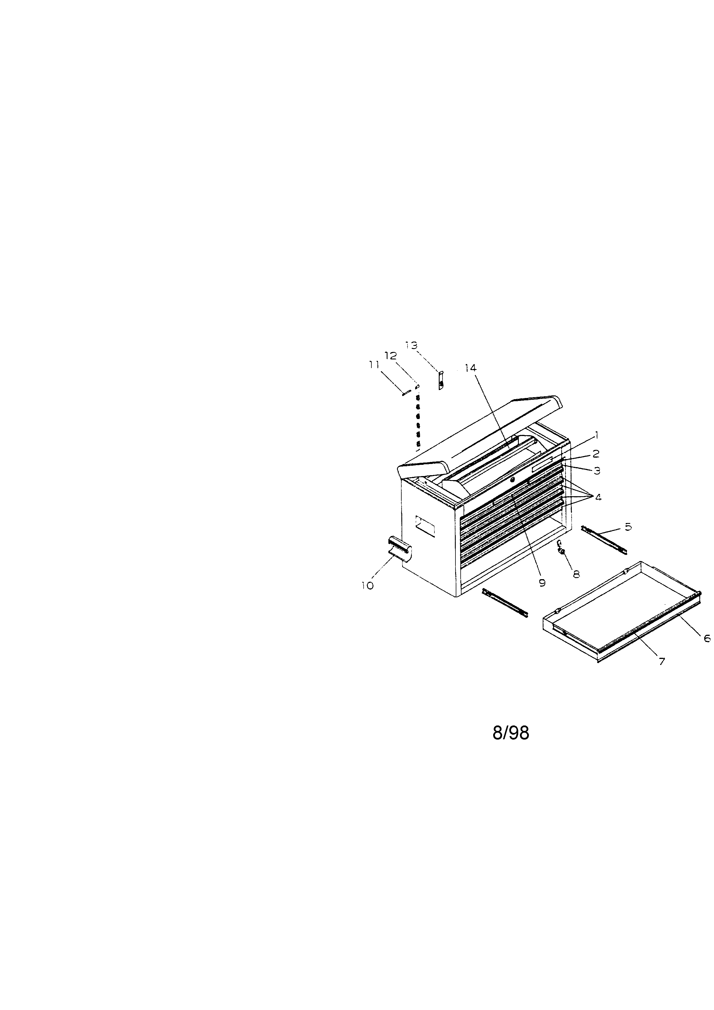 8 Drawer Professional Chest Diagram and Parts List for 706653775  Craftsman Tool Stand & Cart