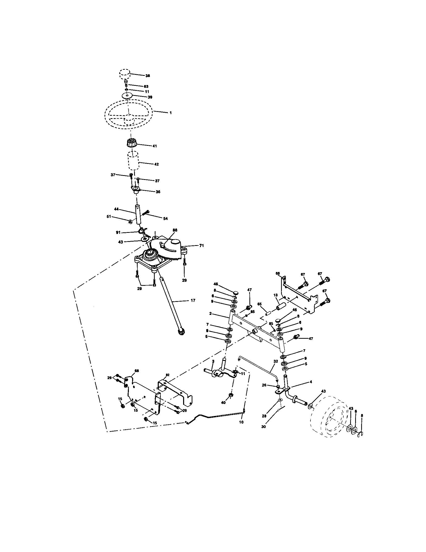 Steering Assembly Diagram and Parts List for 917271634  Craftsman Lawn Tractor