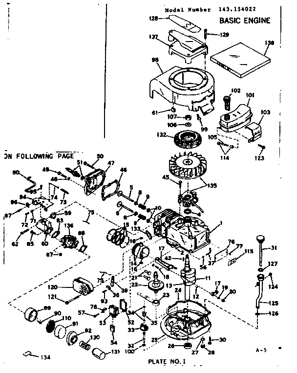 Basic Engine Diagram and Parts List for 143154022  Craftsman Engine