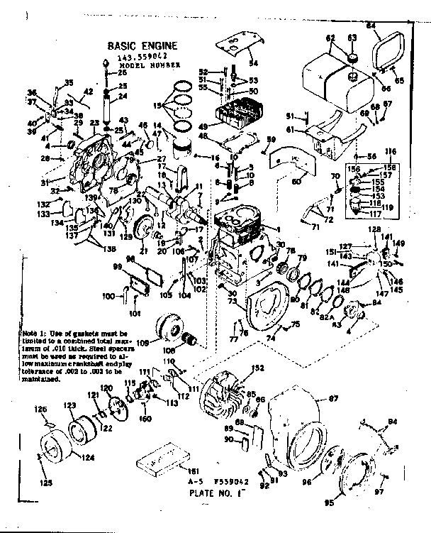 Basic Engine Diagram and Parts List for 143559042  Craftsman Engine