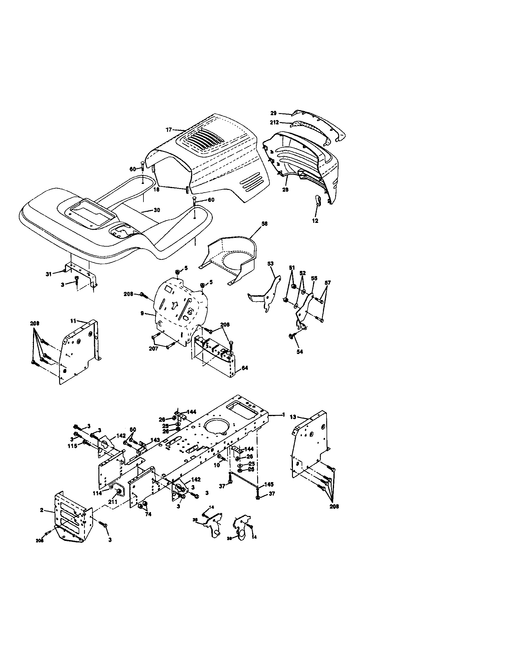 Chassis And Enclosures Diagram and Parts List for 917271065  Craftsman Lawn Tractor
