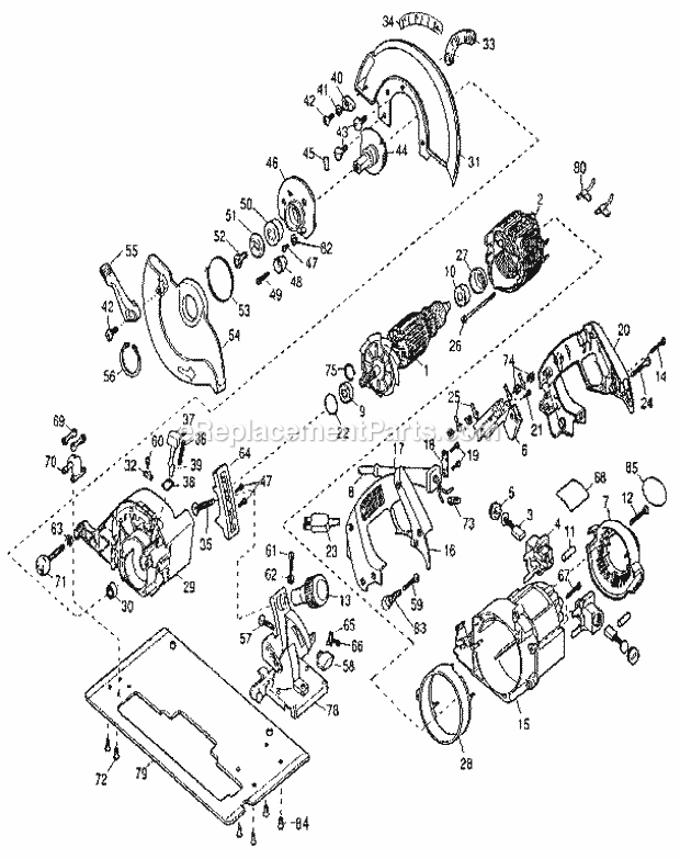 Unit Parts Diagram and Parts List for D38404  Craftsman Table Saw