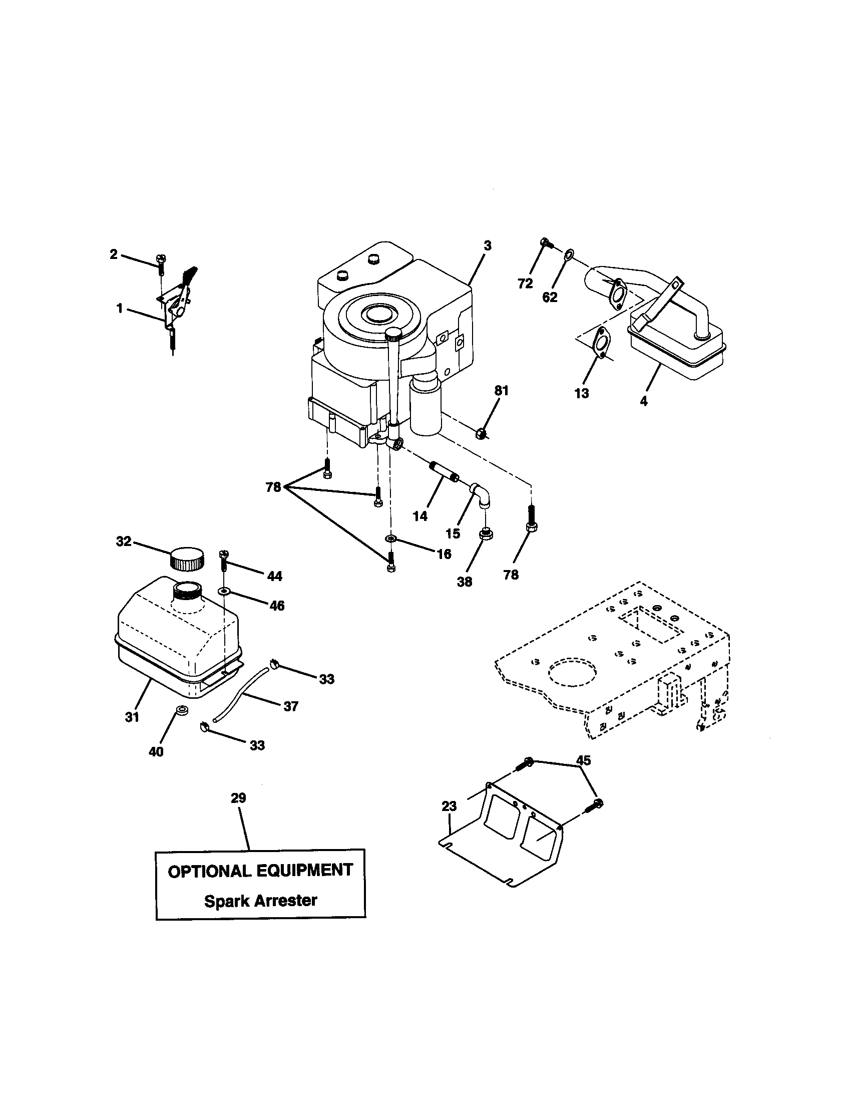 Engine Diagram and Parts List for 917270681  Craftsman Lawn Tractor