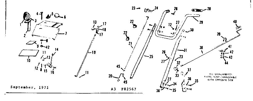 Handle Assembly Diagram and Parts List for 53682567  Craftsman Snow Blower