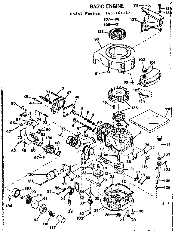 Basic Engine Diagram and Parts List for 143161142  Craftsman Engine