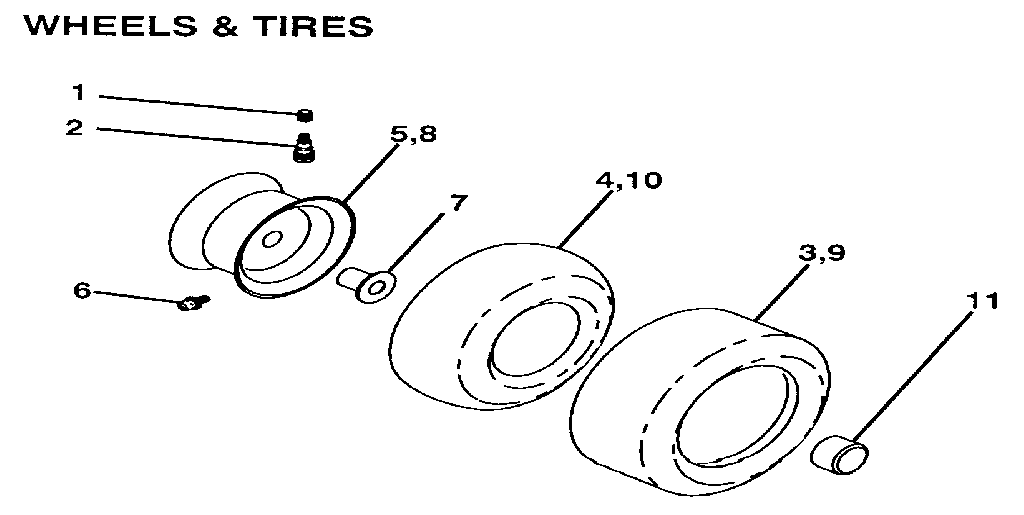 Wheels & Tires Diagram and Parts List for 917255560  Craftsman Lawn Tractor