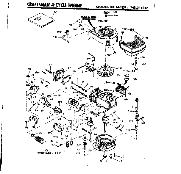 Replacement Parts Diagram and Parts List for 143314012  Craftsman Engine
